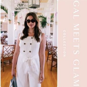 Gal Meets Glam White Linen Jumpsuit with Wide-Leg Fit